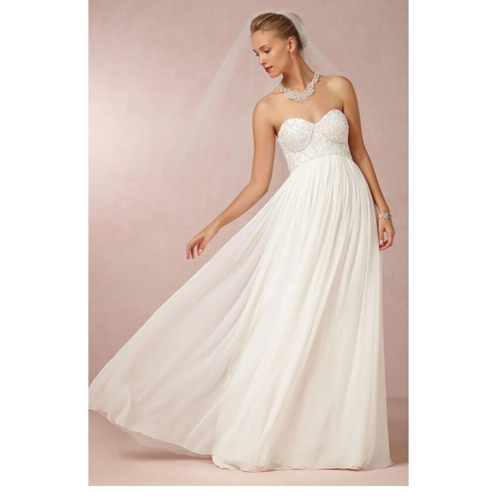 BHLDN Rachel Gilbert Sequined Silk Wedding Gown Size 6